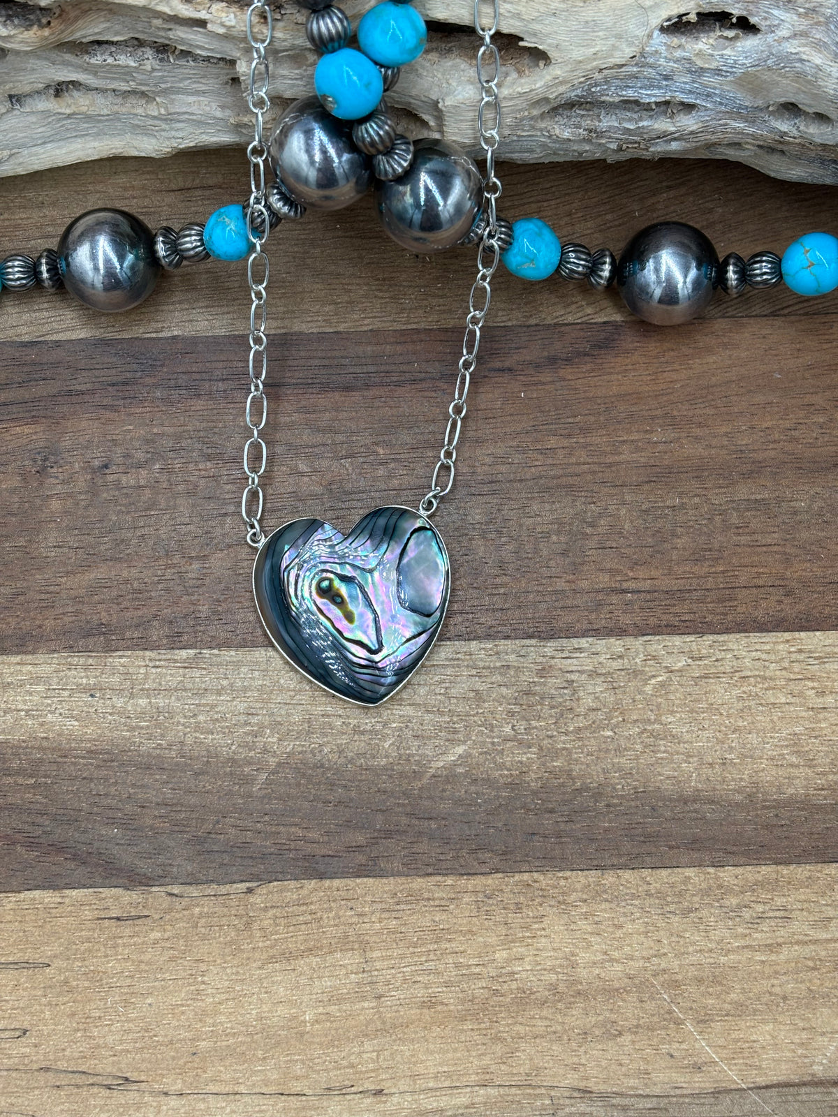 Abalone #108-25B Heart Necklace by R Grace, Navajo