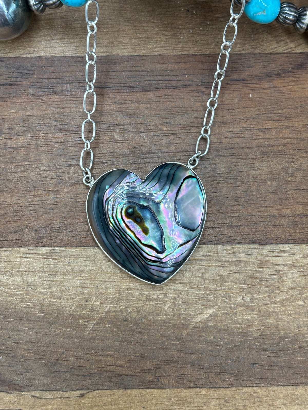 Abalone #108-25B Heart Necklace by R Grace, Navajo