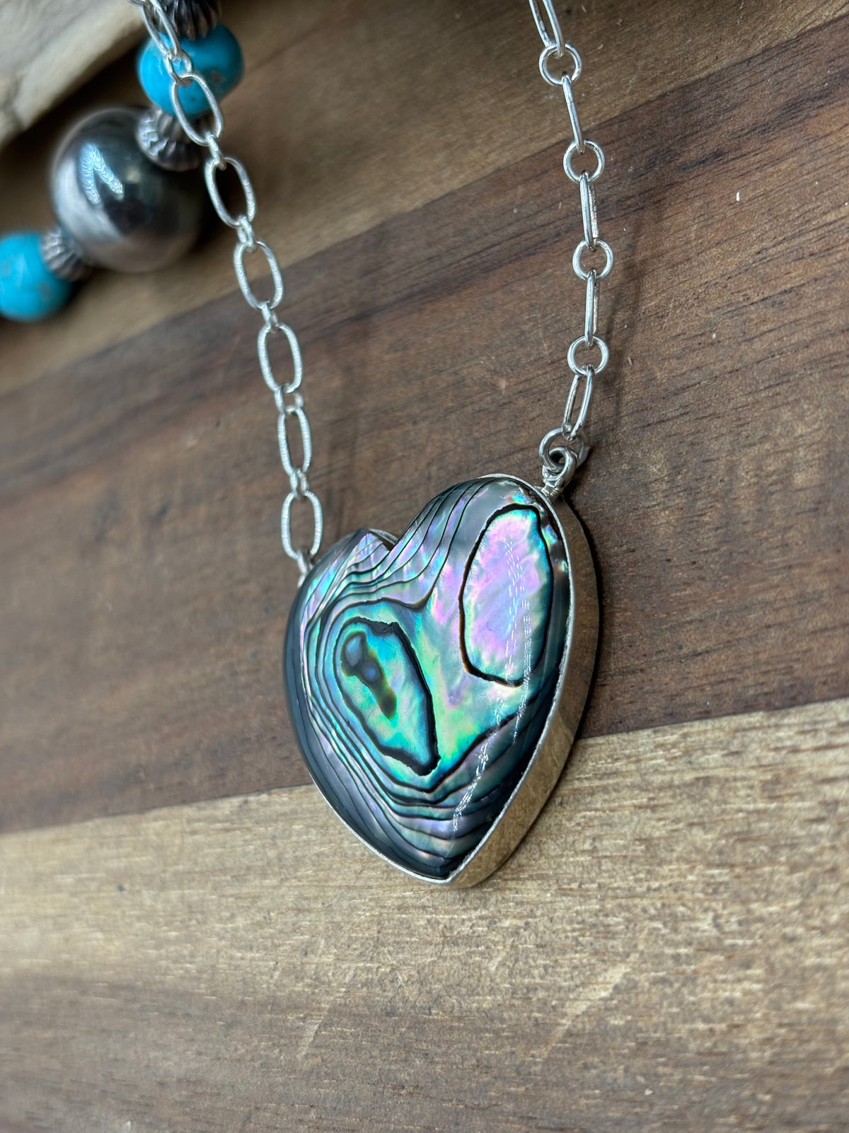 Abalone #108-25B Heart Necklace by R Grace, Navajo
