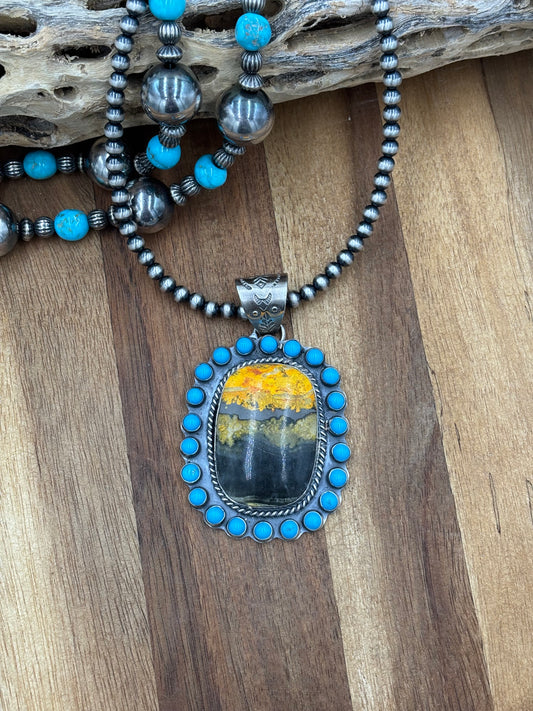 Bumble Bee Jasper & Turquoise Cluster Pendant by Philbert Nez, Navajo