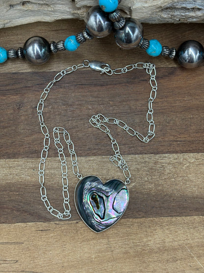 Abalone #108-25B Heart Necklace by R Grace, Navajo
