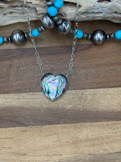 Abalone #108-25C Heart Necklace by R Grace, Navajo