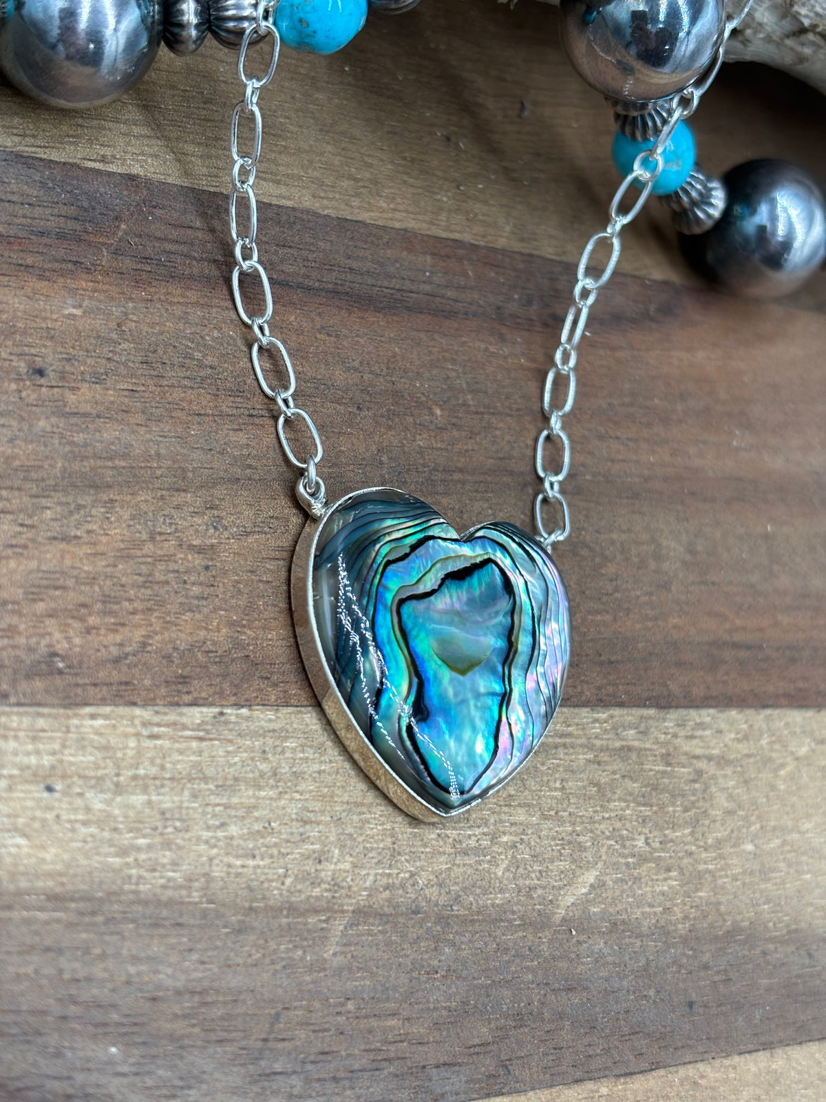 Abalone #108-25C Heart Necklace by R Grace, Navajo