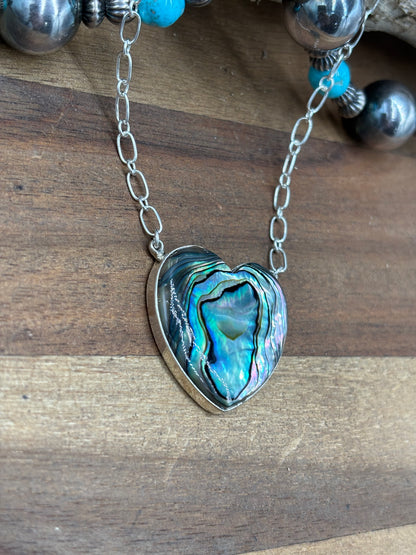 Abalone #108-25C Heart Necklace by R Grace, Navajo