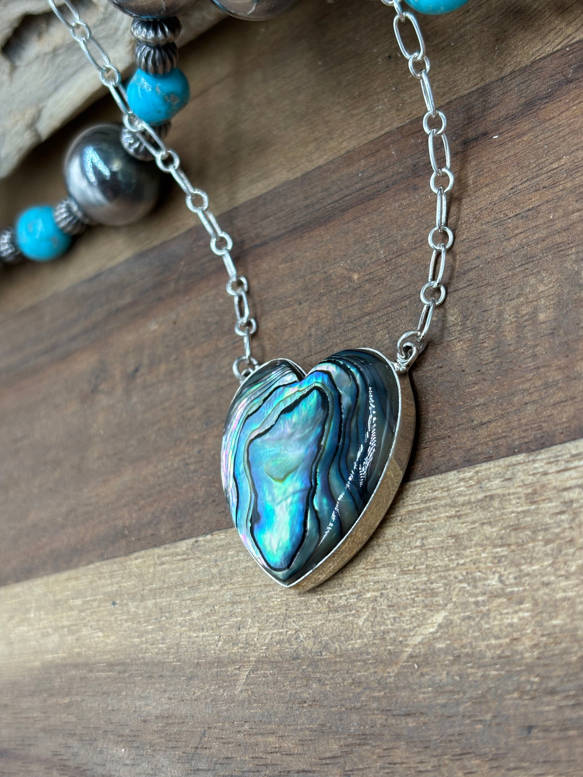 Abalone #108-25C Heart Necklace by R Grace, Navajo