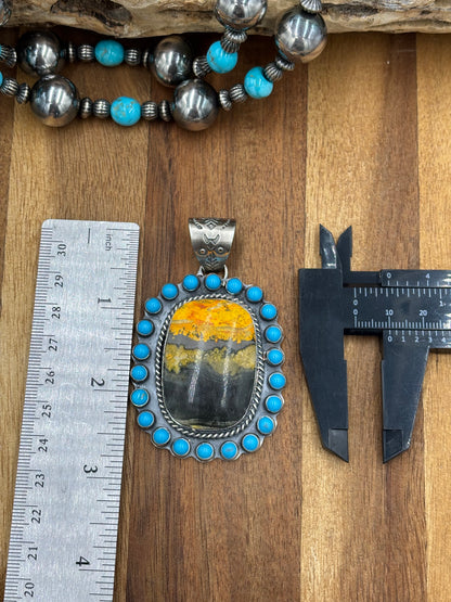 Bumble Bee Jasper & Turquoise Cluster Pendant by Philbert Nez, Navajo