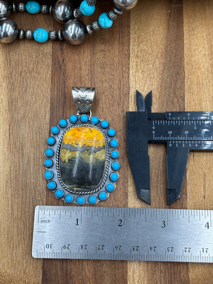 Bumble Bee Jasper & Turquoise Cluster Pendant by Philbert Nez, Navajo