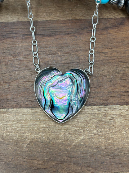 Abalone #108-25C Heart Necklace by R Grace, Navajo