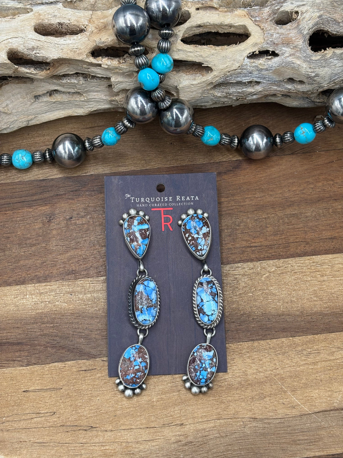 Golden Hills #108-8 Turquoise Earrings by Tricia Smith, Navajo