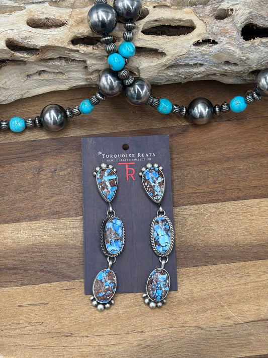 Golden Hills #108-8 Turquoise Earrings by Tricia Smith, Navajo