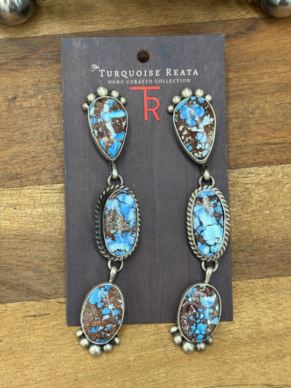 Golden Hills #108-8 Turquoise Earrings by Tricia Smith, Navajo