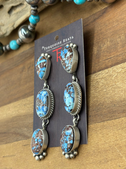 Golden Hills #108-8 Turquoise Earrings by Tricia Smith, Navajo