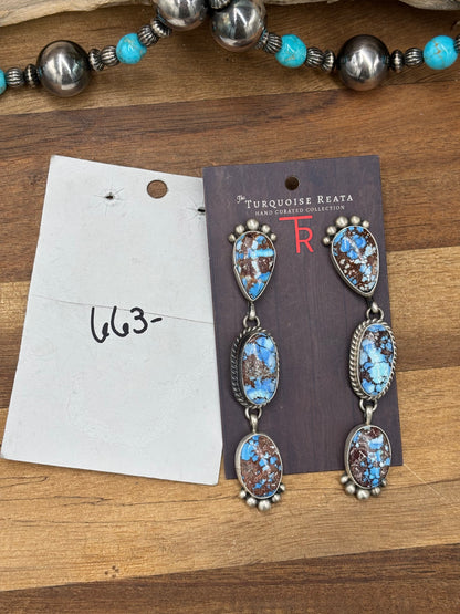 Golden Hills #108-8 Turquoise Earrings by Tricia Smith, Navajo