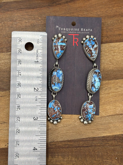 Golden Hills #108-8 Turquoise Earrings by Tricia Smith, Navajo