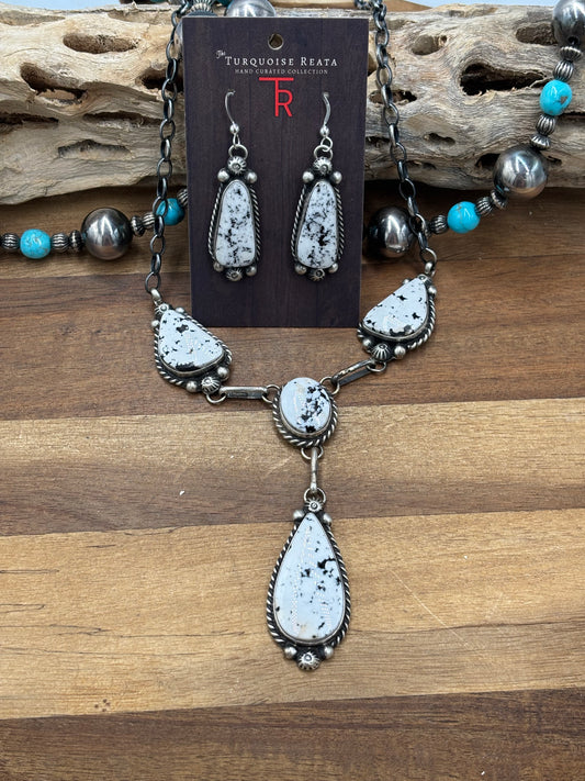 White Buffalo #108-22 Necklace & Earring Set by Augustine Largo, Navajo