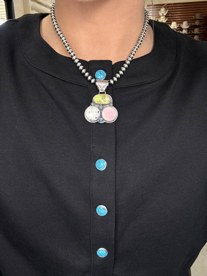 Palomino, White Buffalo, & Pink Conch Cluster Pendant