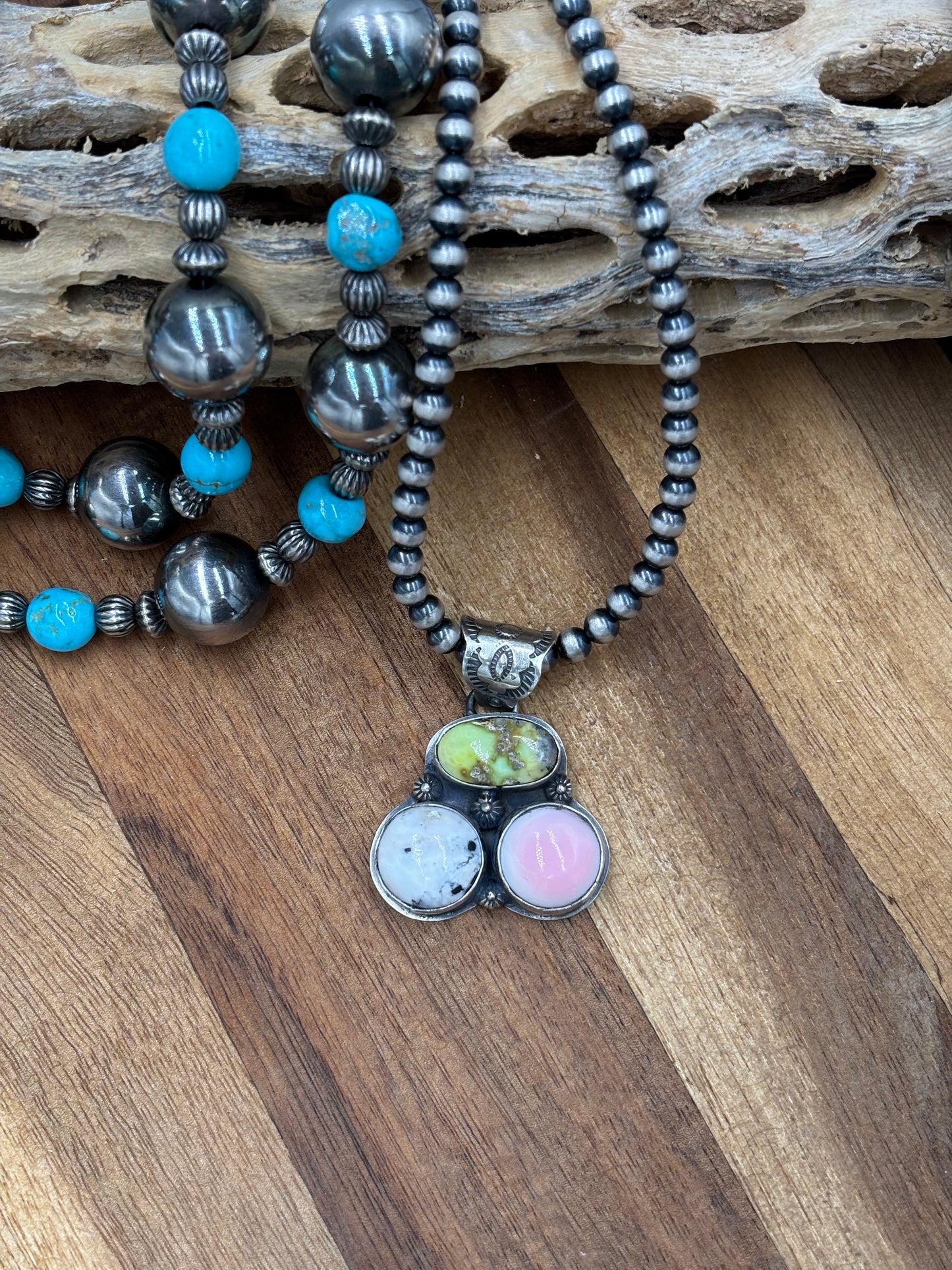 Palomino, White Buffalo, & Pink Conch Cluster Pendant