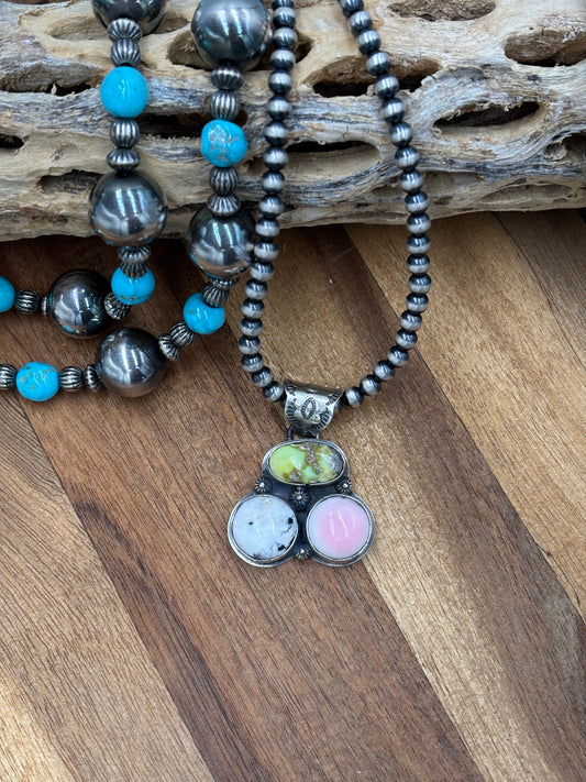 Palomino, White Buffalo, & Pink Conch Cluster Pendant