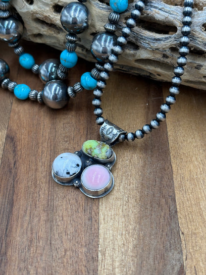 Palomino, White Buffalo, & Pink Conch Cluster Pendant
