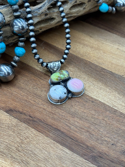 Palomino, White Buffalo, & Pink Conch Cluster Pendant