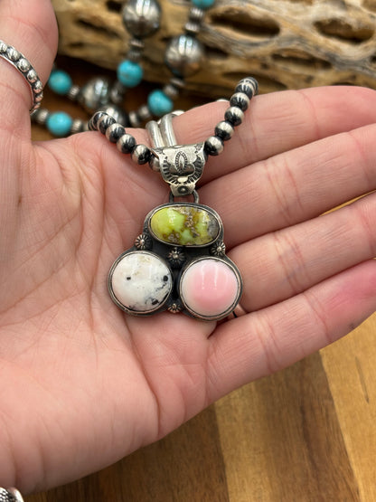 Palomino, White Buffalo, & Pink Conch Cluster Pendant