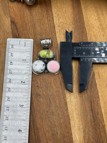 Palomino, White Buffalo, & Pink Conch Cluster Pendant