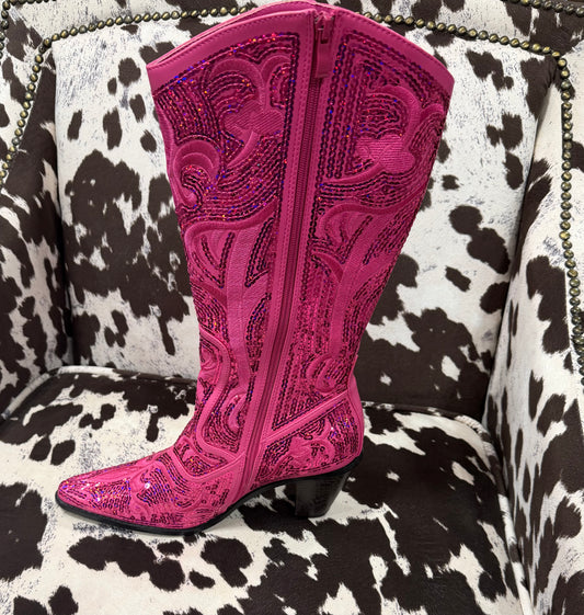 Bling Bling Baby Cowboy Boot- FUCHSIA