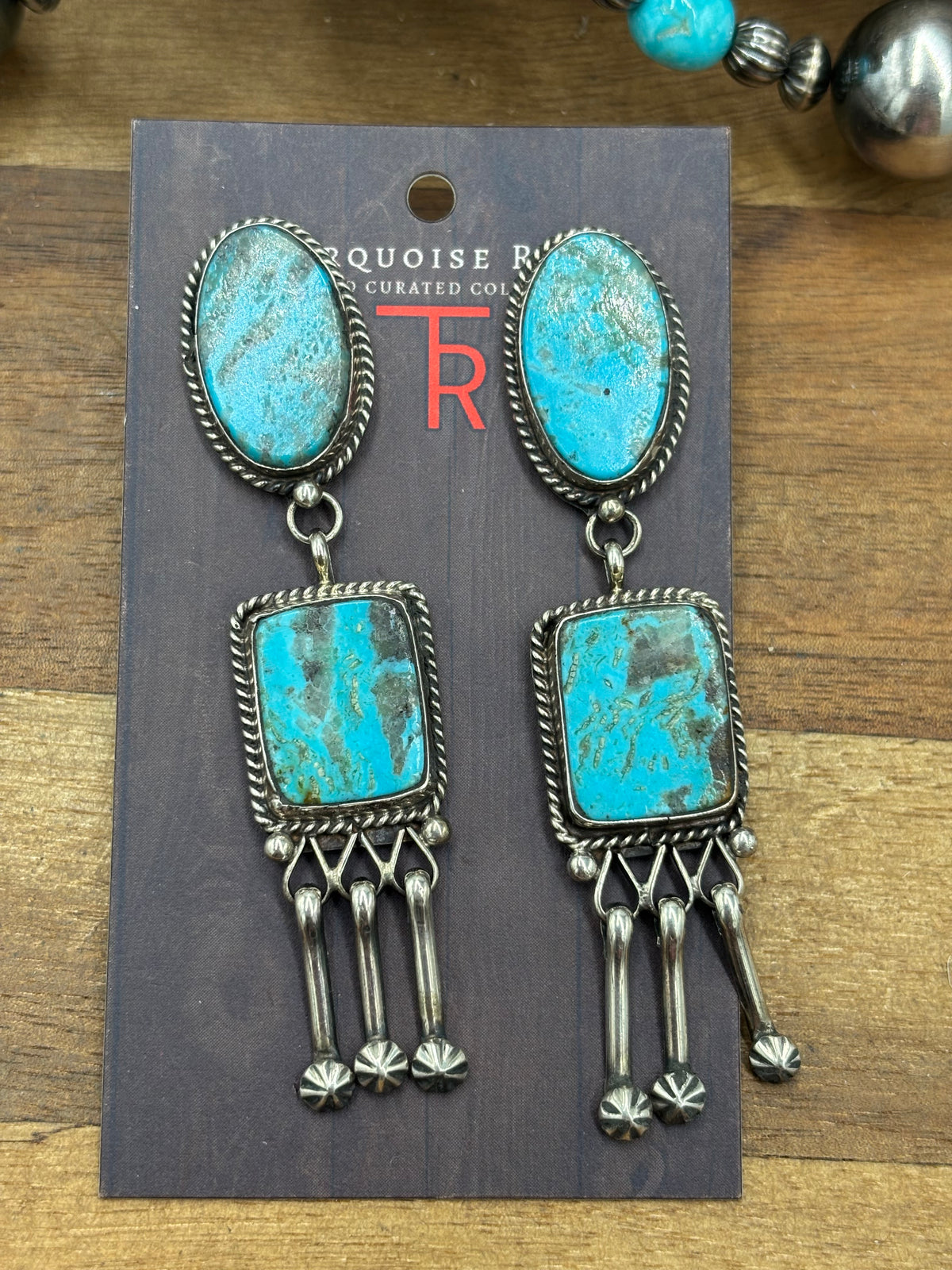 Kingman #108-7 Turquoise Earrings by Jacqueline, Navajo