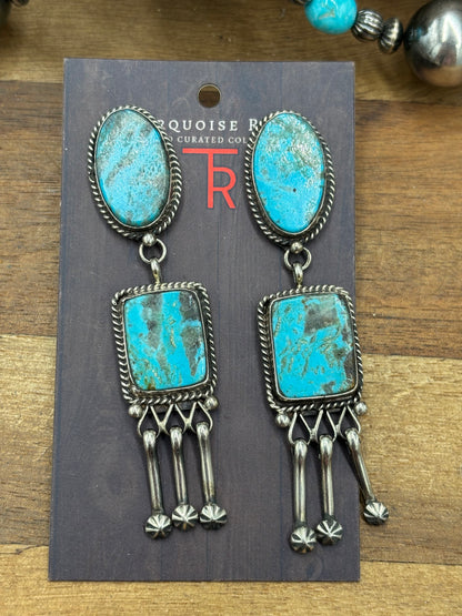 Kingman #108-7 Turquoise Earrings by Jacqueline, Navajo