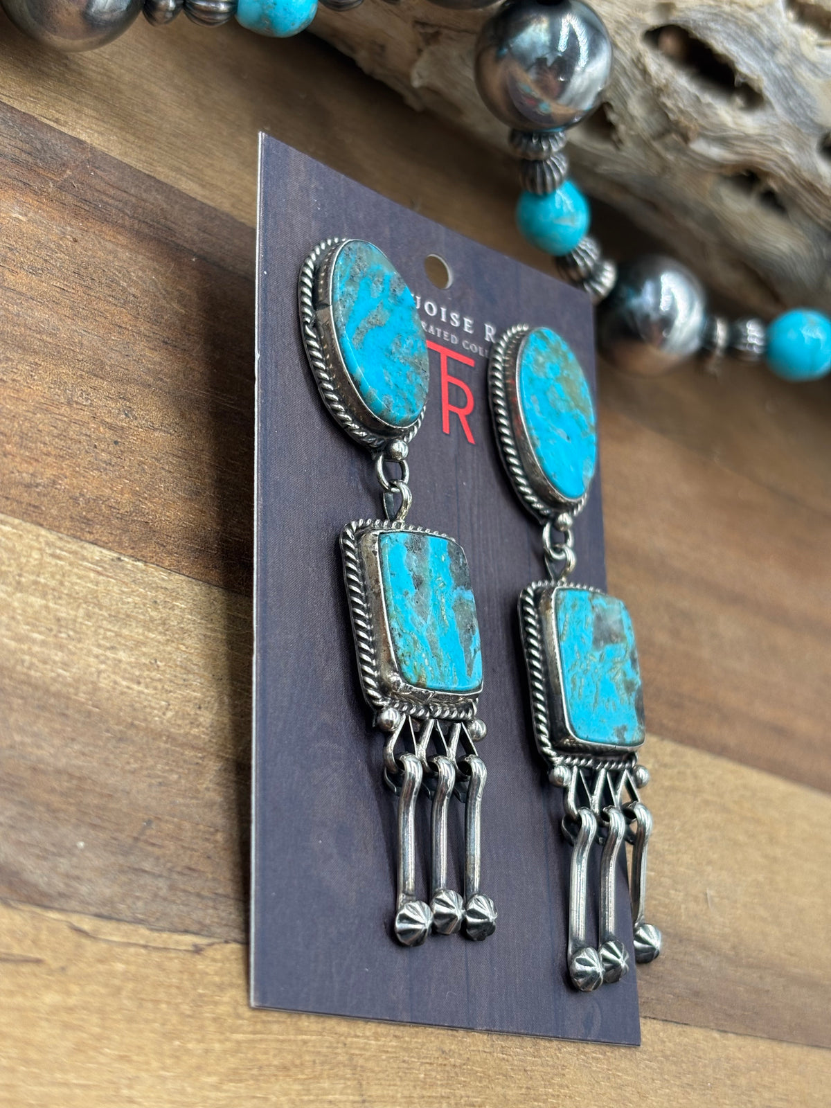 Kingman #108-7 Turquoise Earrings by Jacqueline, Navajo