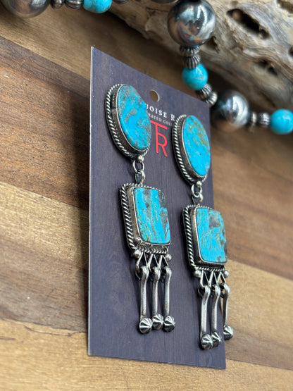 Kingman #108-7 Turquoise Earrings by Jacqueline, Navajo