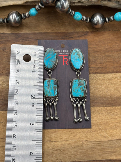 Kingman #108-7 Turquoise Earrings by Jacqueline, Navajo
