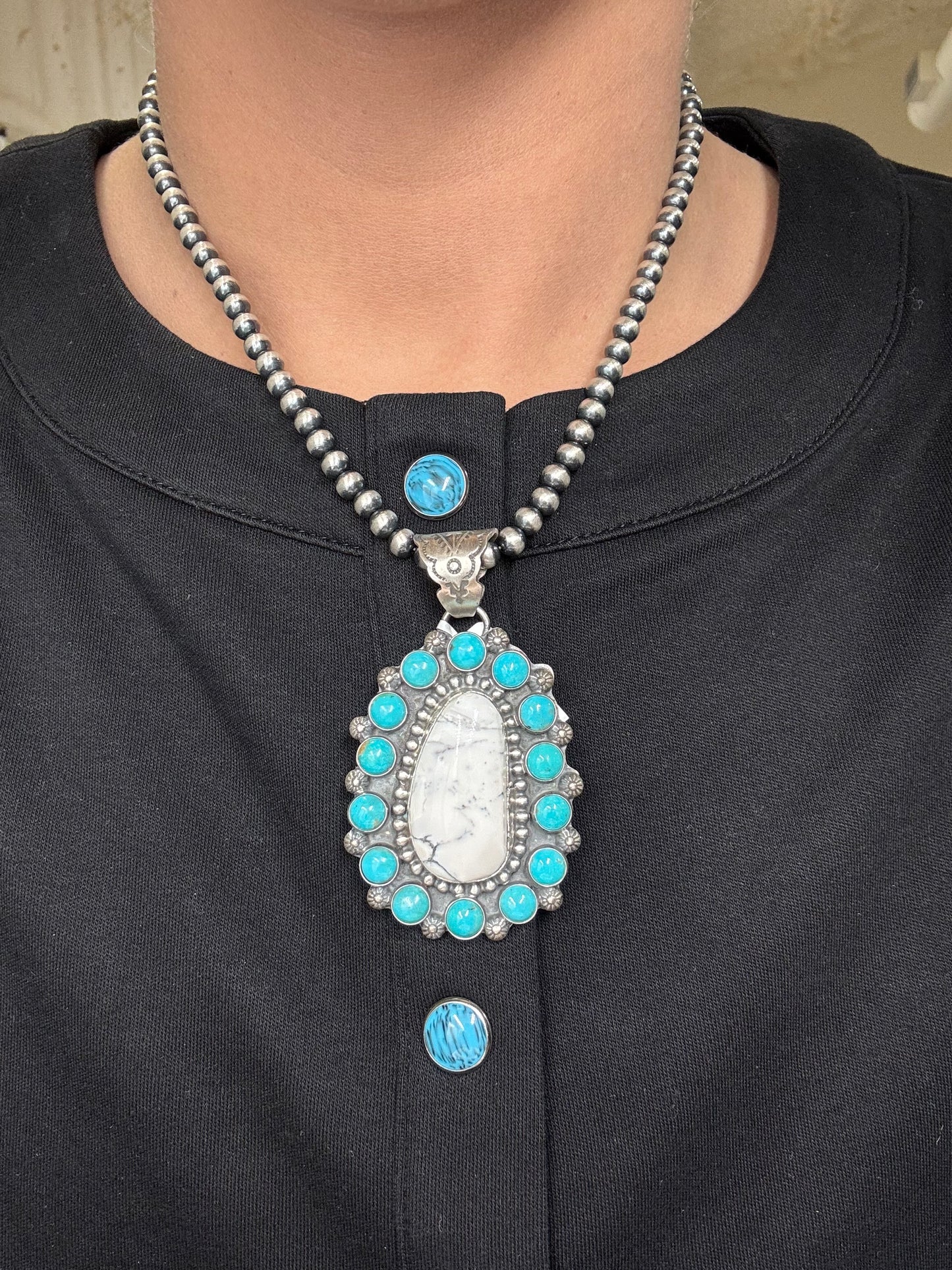 White Buffalo & Turquoise Pendant