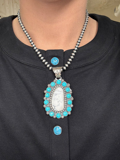 White Buffalo & Turquoise Pendant