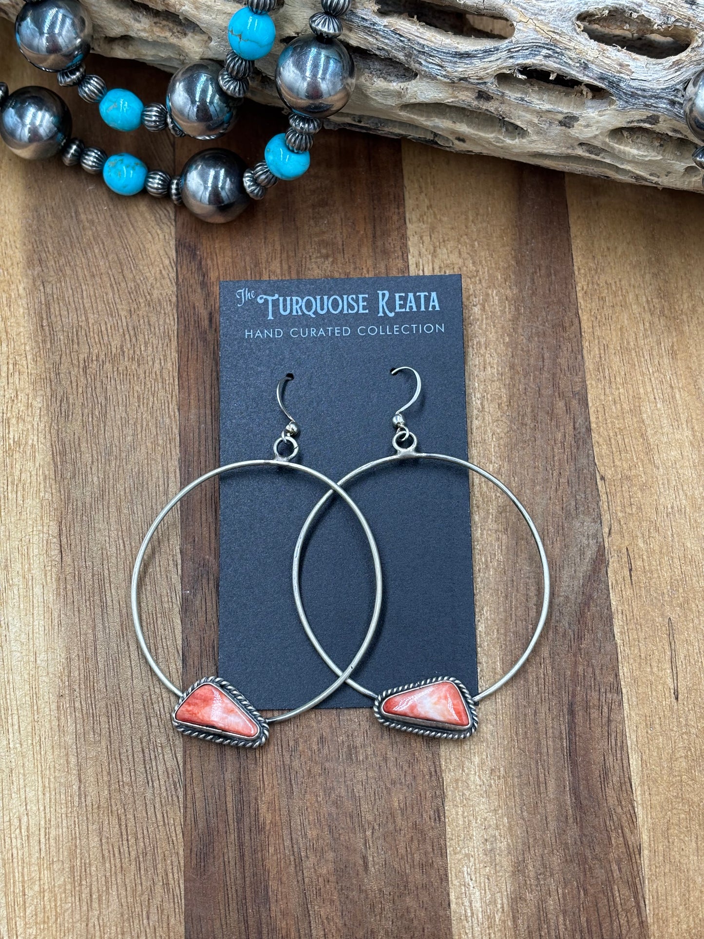 Red Spiny Hoop Earrings by Elouise Kee, Navajo