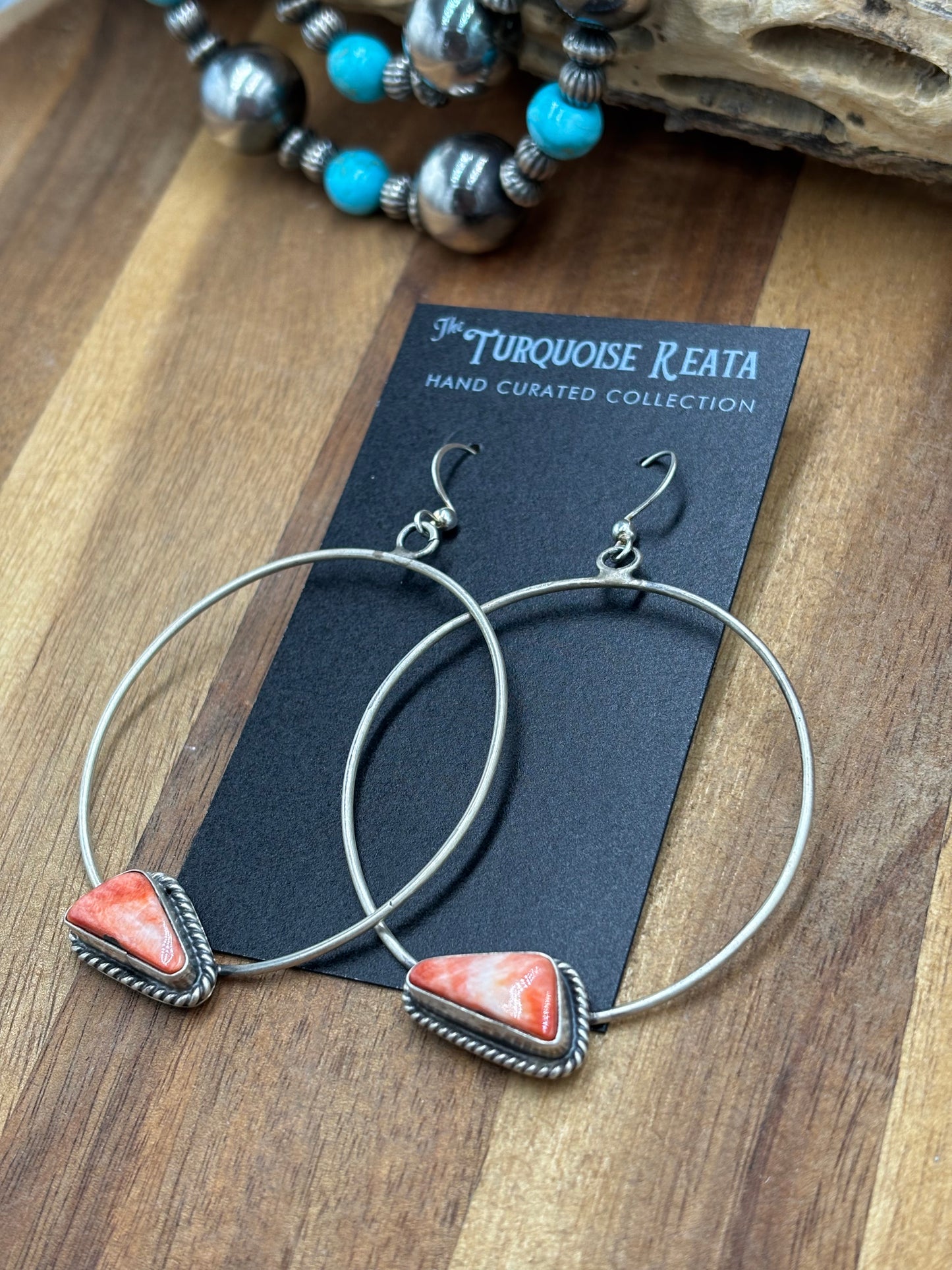 Red Spiny Hoop Earrings by Elouise Kee, Navajo