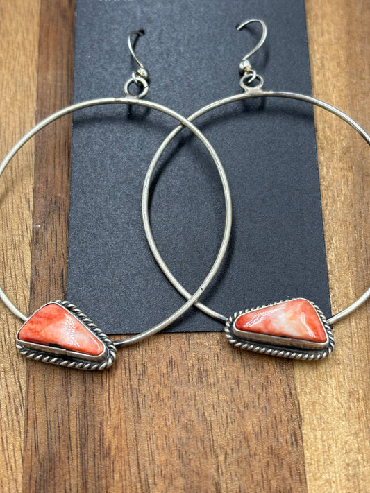 Red Spiny Hoop Earrings by Elouise Kee, Navajo