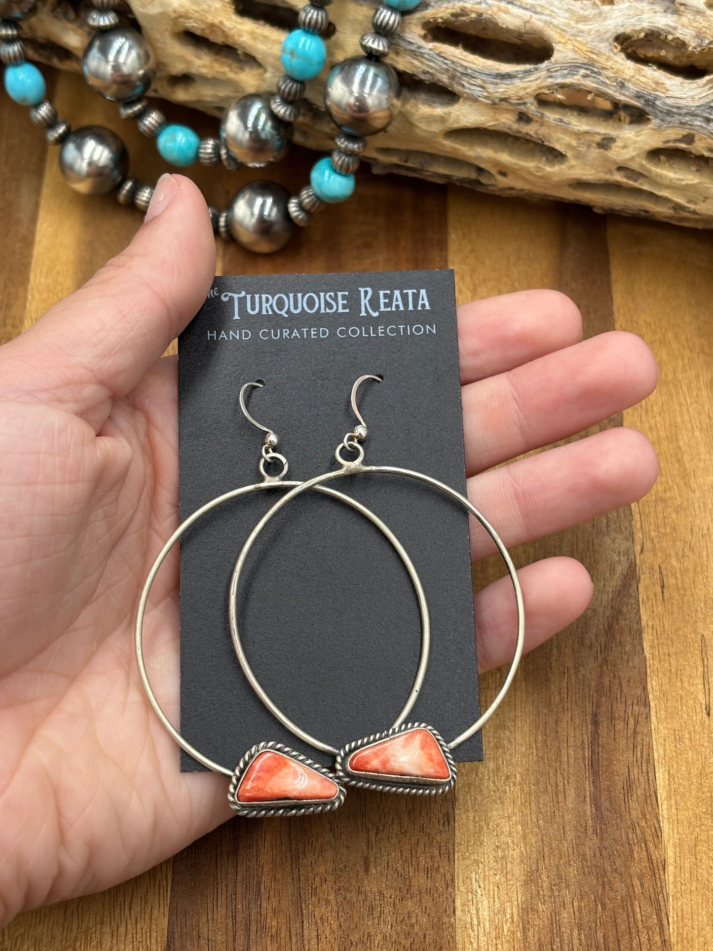 Red Spiny Hoop Earrings by Elouise Kee, Navajo