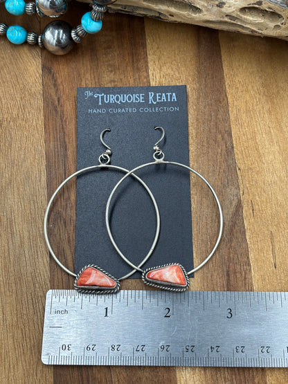 Red Spiny Hoop Earrings by Elouise Kee, Navajo