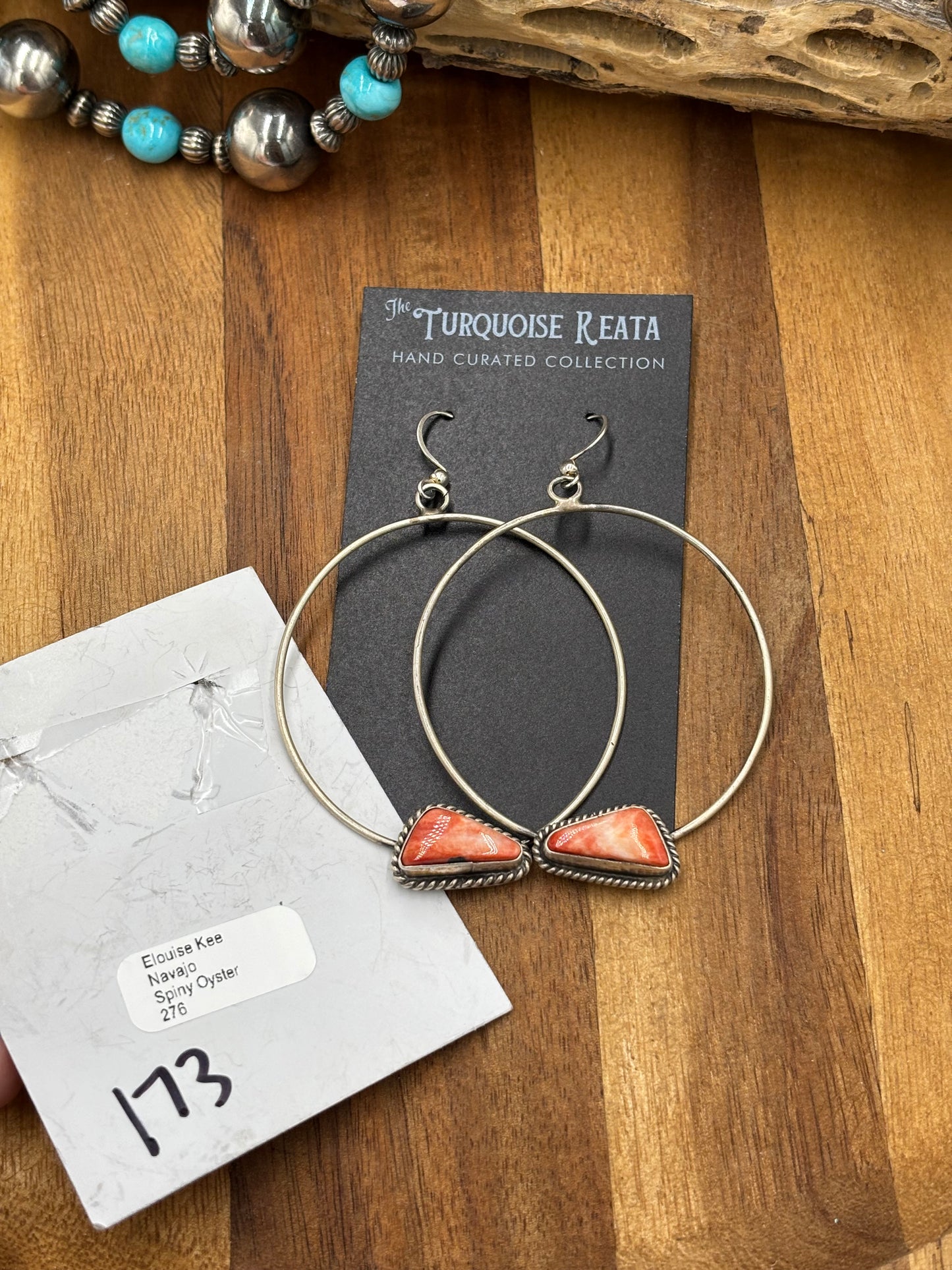 Red Spiny Hoop Earrings by Elouise Kee, Navajo