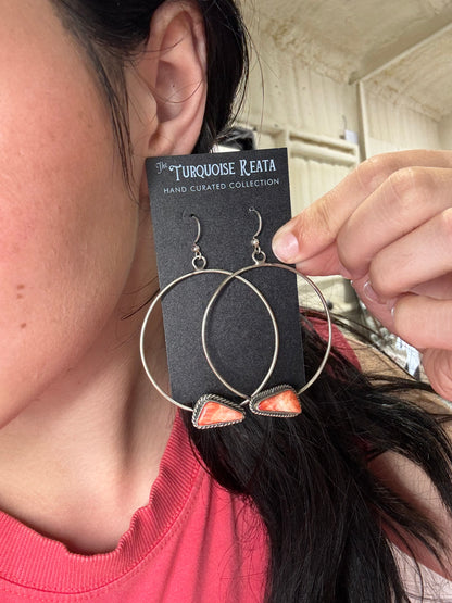 Red Spiny Hoop Earrings by Elouise Kee, Navajo