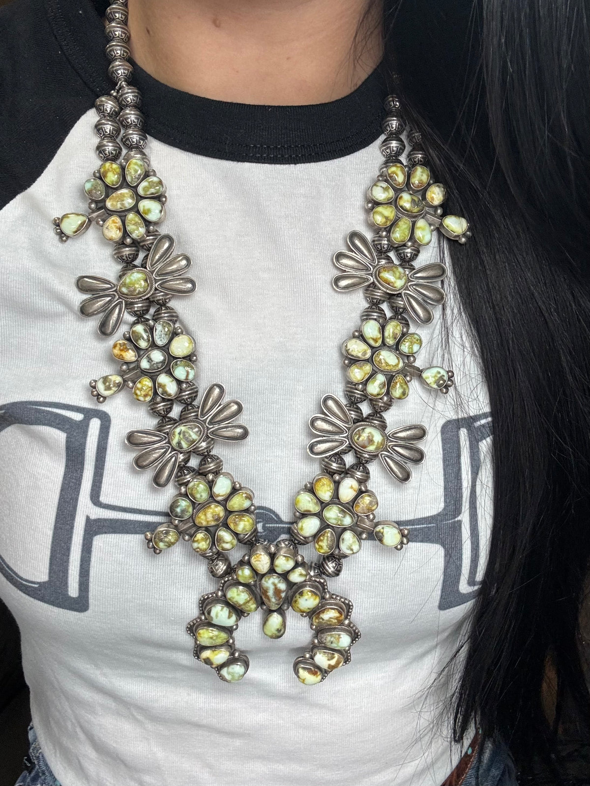 Palomino #1012-5 Squash Blossom Statement Necklace by Mark Yazzie, Navajo