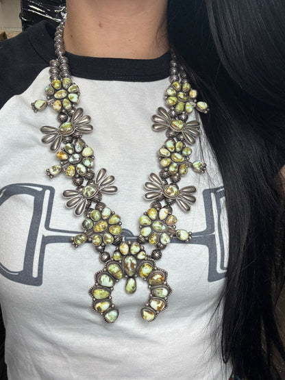 Palomino #1012-5 Squash Blossom Statement Necklace by Mark Yazzie, Navajo