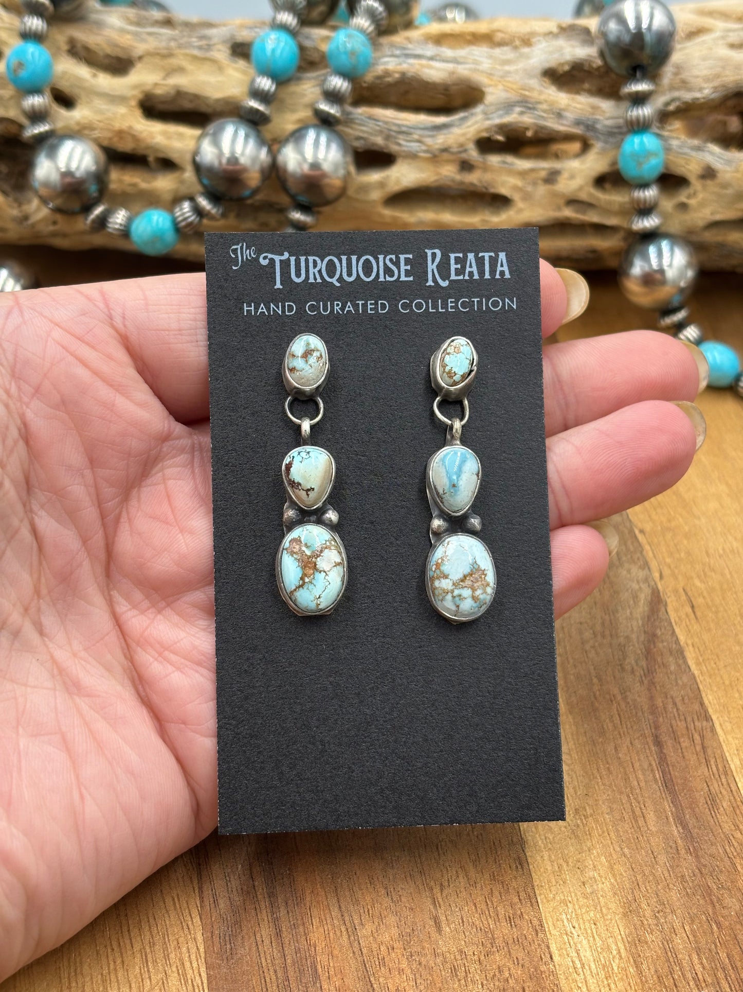 Golden Hills Turquoise Drop Earrings #3 by Ella Peters, Navajo