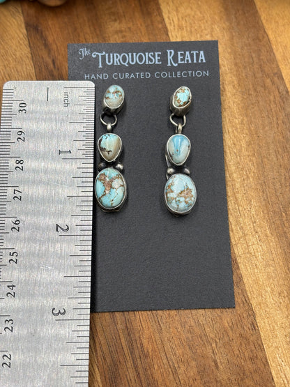 Golden Hills Turquoise Drop Earrings #3 by Ella Peters, Navajo