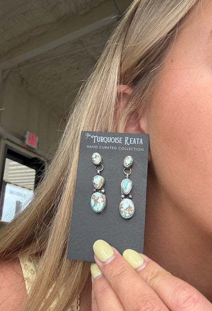 Golden Hills Turquoise Drop Earrings #3 by Ella Peters, Navajo