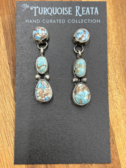 Golden Hills Turquoise Drop Earrings #4 by Ella Peters, Navajo