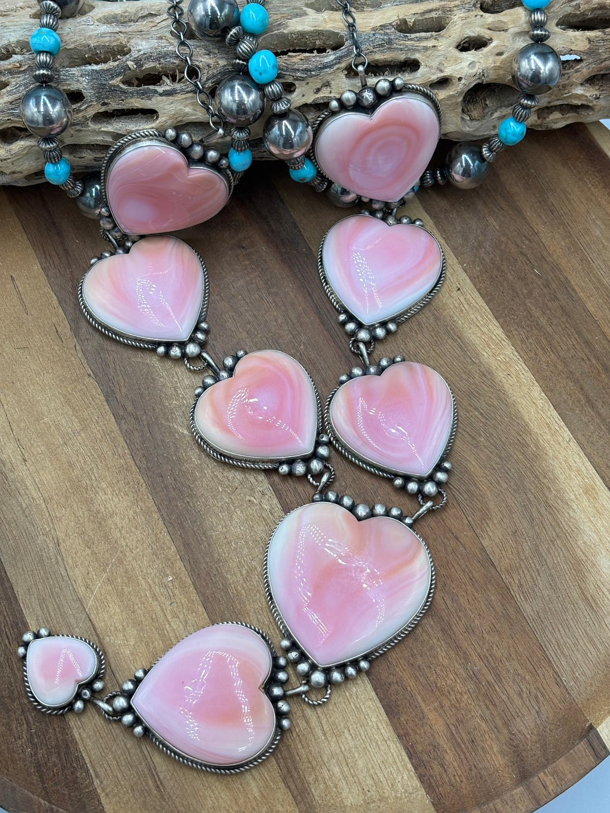Pink Conch #1012-1 Heart Statement Lariat Necklace by M Honse Jr, Navajo