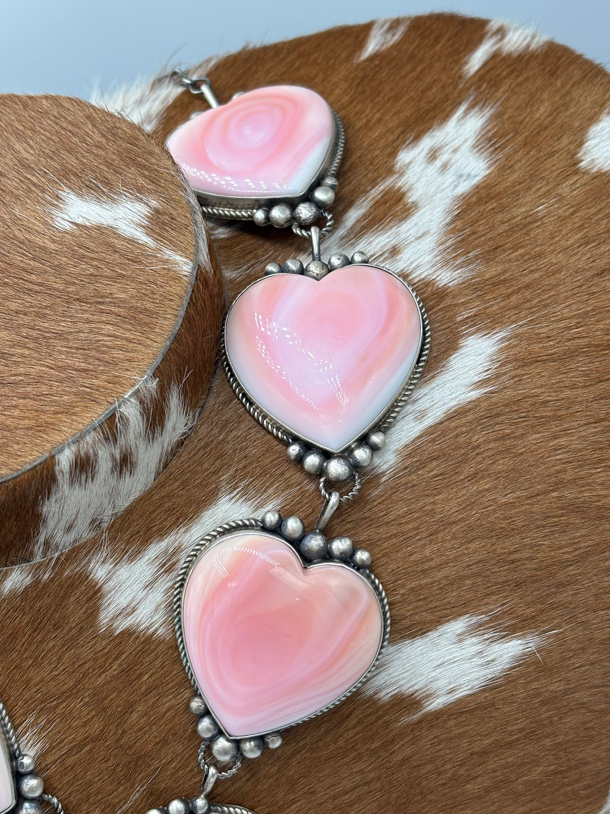 Pink Conch #1012-1 Heart Statement Lariat Necklace by M Honse Jr, Navajo