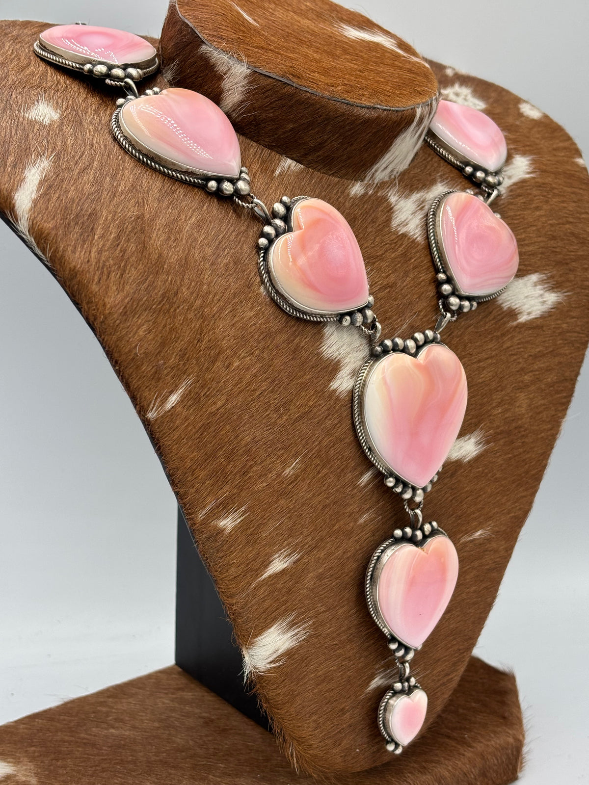 Pink Conch #1012-1 Heart Statement Lariat Necklace by M Honse Jr, Navajo